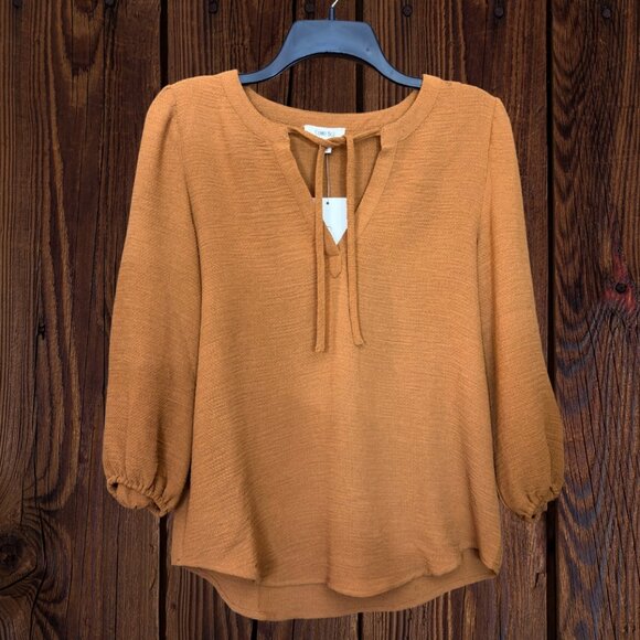 Como Blu Tops - Como Blu Tie-Neck Peasant Blouse